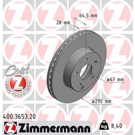 ZIMMERMANN Brake Disc - Standard/Coated, 400.3653.20 400.3653.20